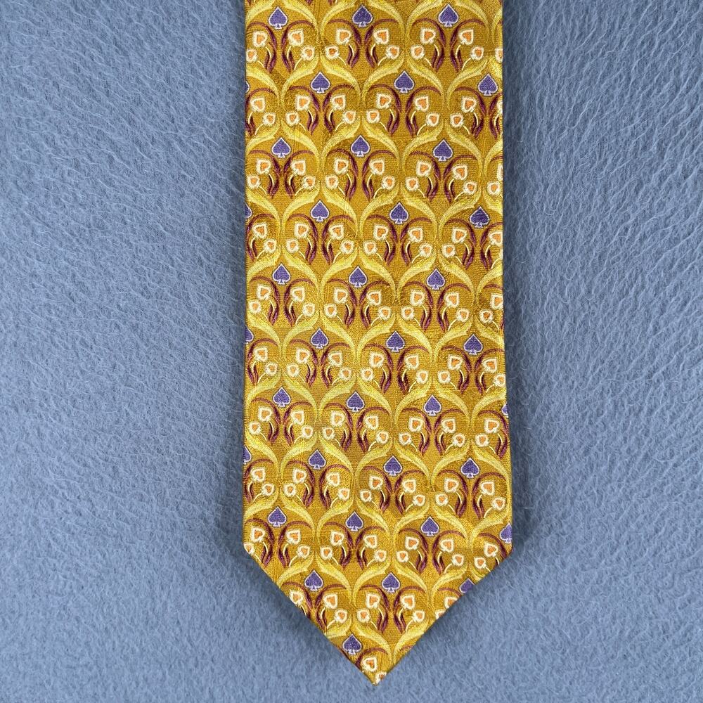 Ermenegildo Zegna Tie Gold Lavender Spades Geometric Silk Made In Italy
